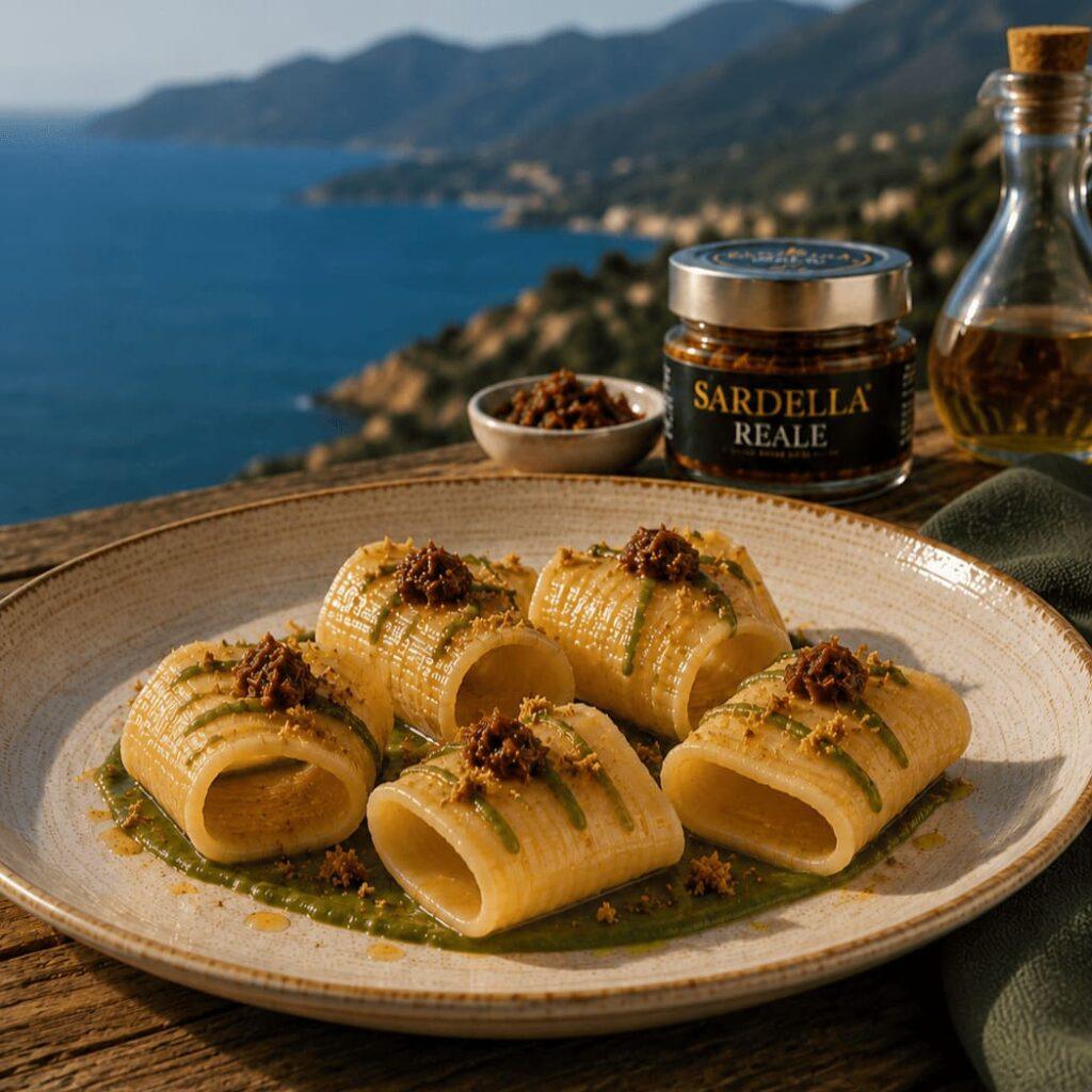 paccheri con crema di cime di rapa e Sardella Reale ricette mater calabria primi piatti antipasti recipes