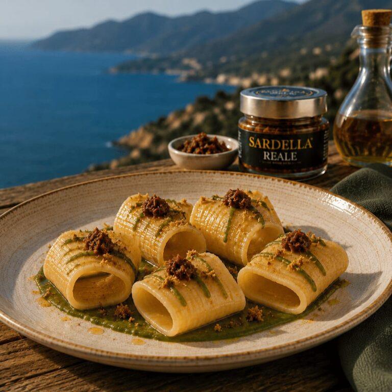 paccheri con crema di cime di rapa e Sardella Reale ricette mater calabria primi piatti antipasti recipes
