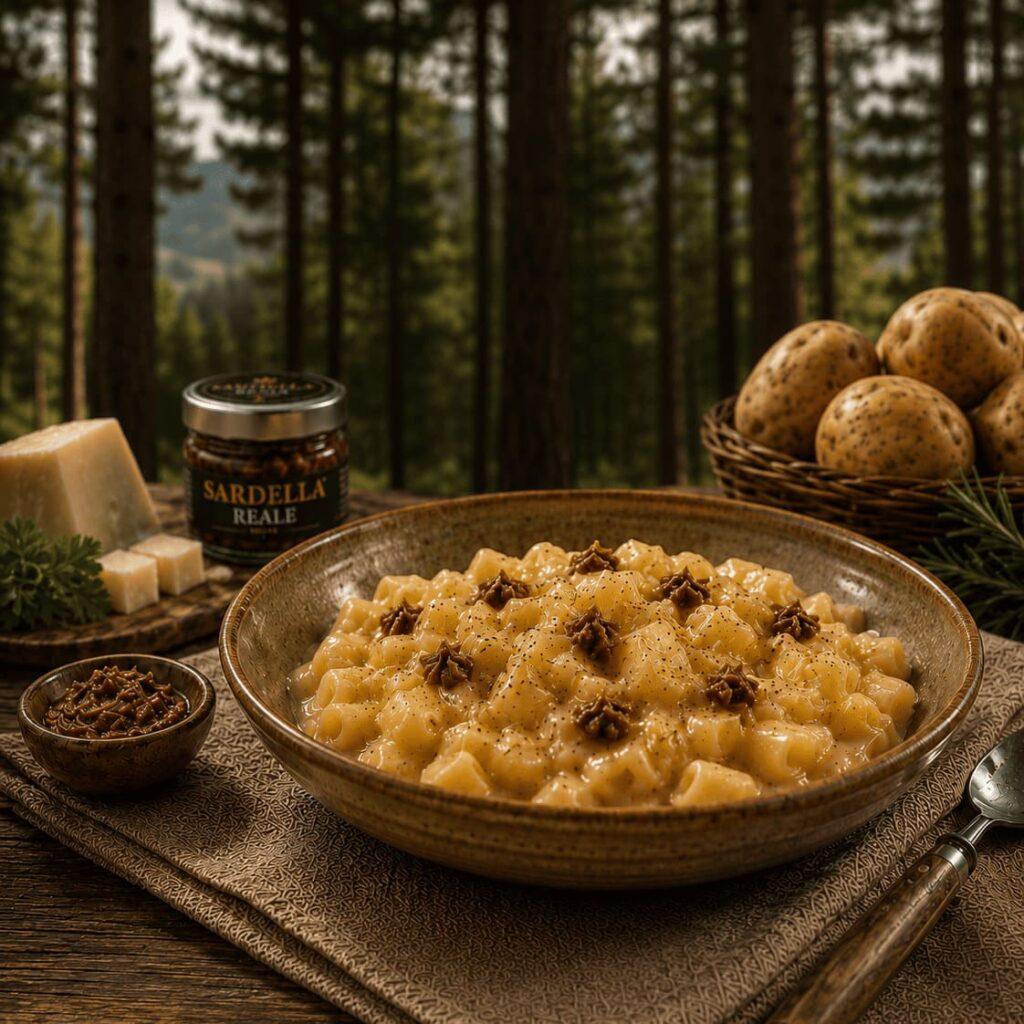pasta e patate della sila con crema di provola e Sardella Reale ricette mater calabria primi piatti antipasti recipes