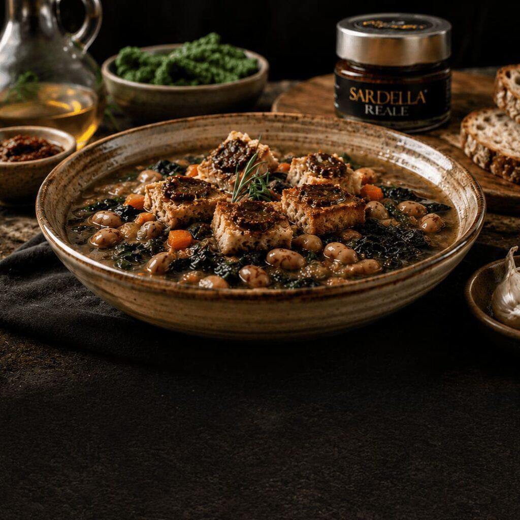 zuppa di borlotti e cavolo nero con crostini alla Sardella Reale ricette mater calabria primi piatti antipasti recipes